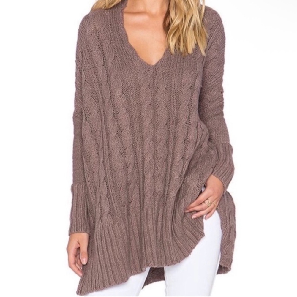 Free People Easy Cable V Neck Sweater